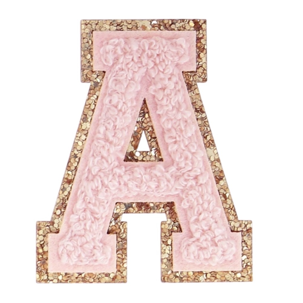 Pink Glitter Chenille Varsity Letter Patches